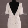Modest Fit-and-Flare Chiffon Wedding Dress Half Sleeves V-neck V-back Beaded Embellished with Sweep Train