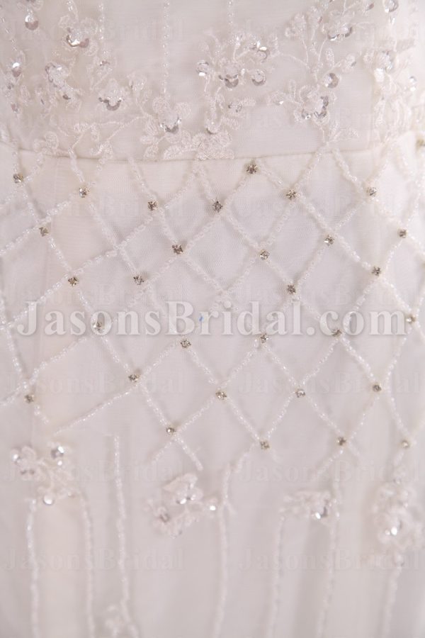 Mermaid Chiffin Wedding Dress Sleeveless Bateau Neckline Beaded Embellished Embroidery with Sweep Train