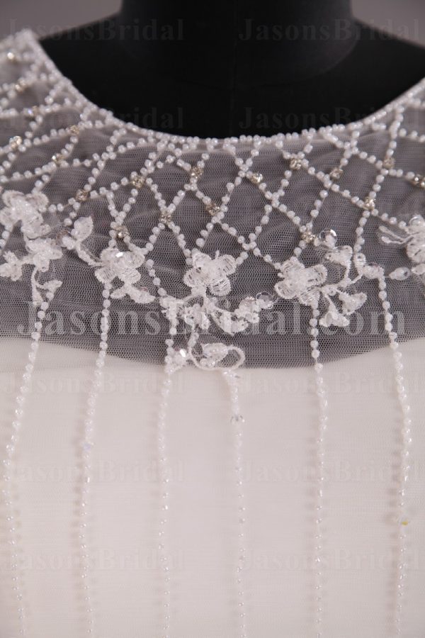 Mermaid Chiffin Wedding Dress Sleeveless Bateau Neckline Beaded Embellished Embroidery with Sweep Train