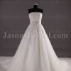 Princess A-line Tulle Wedding Dress Strapless Appliqued Beaded Embellished with Bolero Jacket Chapel Train