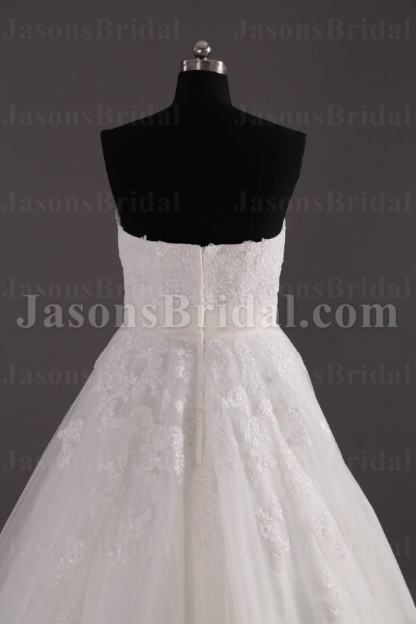 Princess A-line Tulle Wedding Dress Strapless Appliqued Beaded Embellished with Bolero Jacket Chapel Train