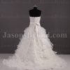 Fairytale Ballgown Tulle Wedding Dress Strapless Dropped Waist Tiered Ruffled Layers with Chapel Train