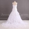 Trumpet Tulle Wedding Dress Appliqued Spaghetti Lace Straps Asymmetrical Tiered Ruffled Skirt with Chapel Train