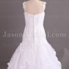 Trumpet Tulle Wedding Dress Appliqued Spaghetti Lace Straps Asymmetrical Tiered Ruffled Skirt with Chapel Train