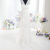 Fit-and-Flare Lace Wedding Dress Sleeveless Sheer Bodice Bateau Neck V-neck Waistband with Court Train