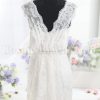 Fit-and-Flare Lace Wedding Dress Sleeveless Sheer Bodice Bateau Neck V-neck Waistband with Court Train