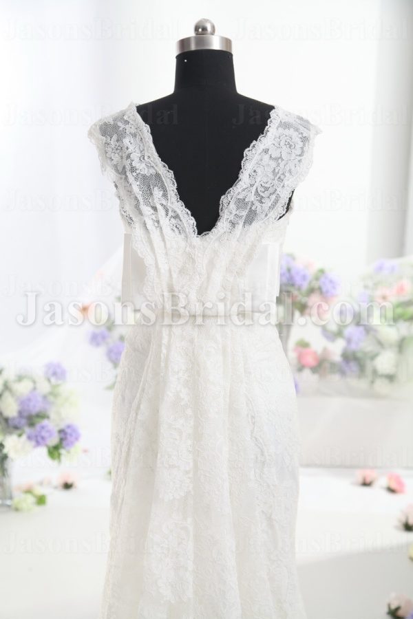 Fit-and-Flare Lace Wedding Dress Sleeveless Sheer Bodice Bateau Neck V-neck Waistband with Court Train