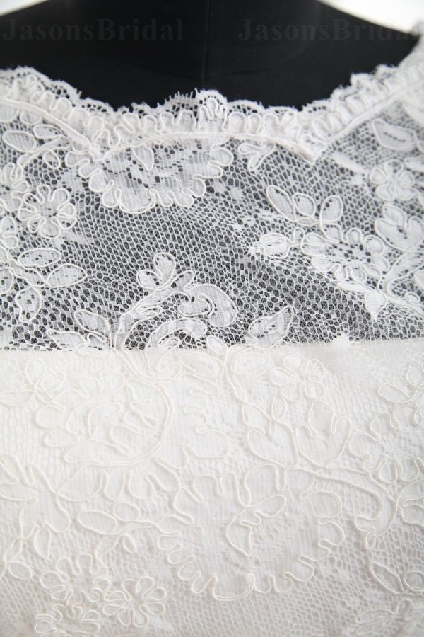 Fit-and-Flare Lace Wedding Dress Sleeveless Sheer Bodice Bateau Neck V-neck Waistband with Court Train