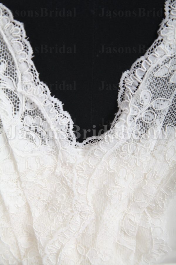 Fit-and-Flare Lace Wedding Dress Sleeveless Sheer Bodice Bateau Neck V-neck Waistband with Court Train