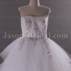 Fairytale Ballgown Tulle Wedding Dress Strapless Beaded Embroidered Tiered Skirt with Chapel Train