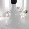 Fit-and-Flare Organza Taffeta Wedding Dress Strapless Pleated Asymmetrical Dropped Side Draped Peek Ruffled Skirt with Chapel Train