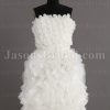 Short Length Little White Chiffon Wedding Dress Strapless Beaded Embellished Textured Ruffled Skirt