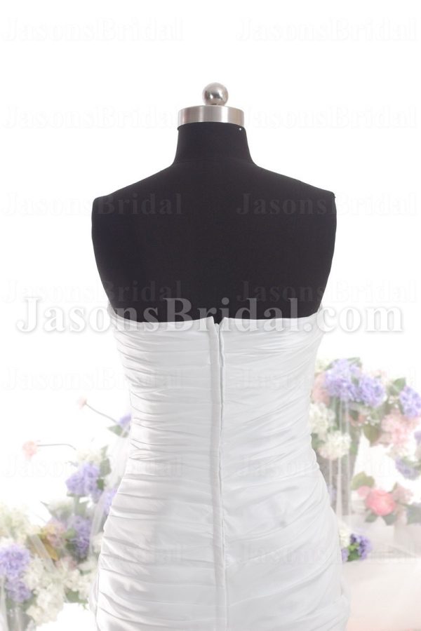 A-line Taffeta Wedding Dress Strapless Ruched Asymmetrical Dropped Pleated Skirt with Chapel Train