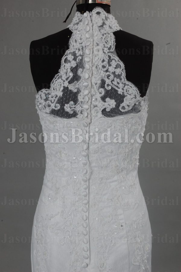 Mermaid High-neck Lace Wedding Dress Beaded Embellished Skirt with Sweep Train