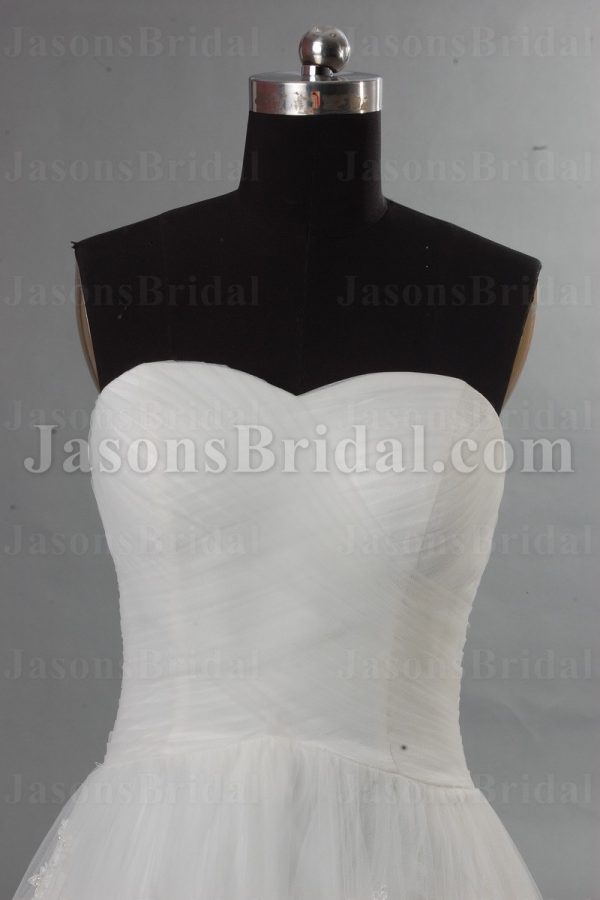 Princess A-line Lace Wedding Dress Sweetheart Cross Ruched Bodice with Sweep Train