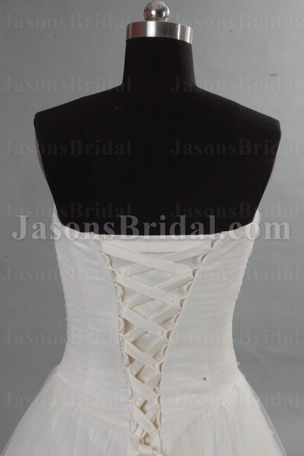 Princess A-line Lace Wedding Dress Sweetheart Cross Ruched Bodice with Sweep Train
