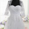 A-line Lace Wedding Dress Sweetheart Cross Ruched Bodice with Bolero Jacket Sweep Train