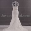 Mermaid Illusion Lace High-neck Wedding Dress Beaded Waistband Appliqued Skirt with Sweep Train