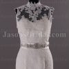 Mermaid Illusion Lace High-neck Wedding Dress Beaded Waistband Appliqued Skirt with Sweep Train