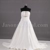 A-line Satin Wedding Dress Strapless Beaded Embellished Asymmetrical Ruched with Semi-cathedral Train
