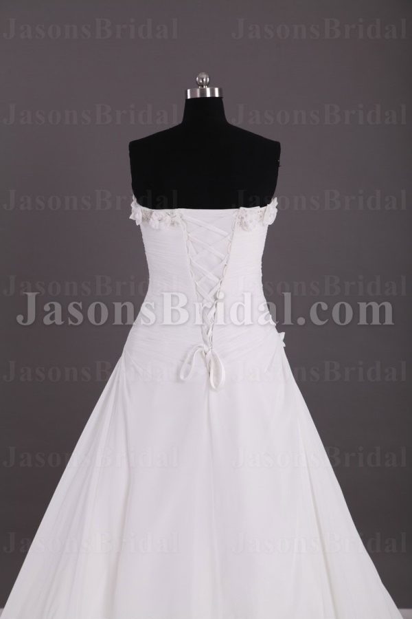 Elegant A-line Sweetheart Adorned Flowers Ruched Asymmetrical Side Motif Sweep Train Chiffon Wedding Dresses