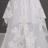 A-line Illusion 3/4 Sleeves Scalloped V-neck Jeweled Belt Sheer Back Layered Open Front Court Train Tulle Lace Wedding Dresses