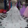 A-line Strapless Dropped Embroidered Flowers Corset Chapel Train Tulle over Satin Wedding Dresses