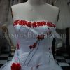 A-line Strapless Dropped Embroidered Flowers Corset Chapel Train Tulle over Satin Wedding Dresses