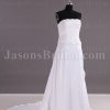 Slim A-line Strapless Beaded Appliqued Bodice Empire Ribbon Catch-up Chapel Train Taffeta Wedding Dresses