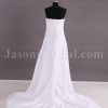 Slim A-line Strapless Beaded Appliqued Bodice Empire Ribbon Catch-up Chapel Train Taffeta Wedding Dresses