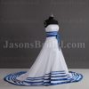 A-line Strapless Ribbons Bowknot Striped Hem Chapel Train Satin Wedding Dresses