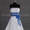 A-line Strapless Ribbons Bowknot Striped Hem Chapel Train Satin Wedding Dresses