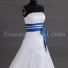 A-line Strapless Ribbons Bowknot Striped Hem Chapel Train Satin Wedding Dresses