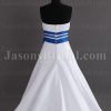 A-line Strapless Ribbons Bowknot Striped Hem Chapel Train Satin Wedding Dresses