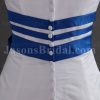 A-line Strapless Ribbons Bowknot Striped Hem Chapel Train Satin Wedding Dresses