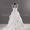 Ball Gown Illusion Bolero Sheer Back Scalloped Bodice Jeweled Embroidered Chapel Train Pick-up Satin Wedding Dresses