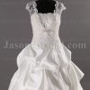 Ball Gown Illusion Bolero Sheer Back Scalloped Bodice Jeweled Embroidered Chapel Train Pick-up Satin Wedding Dresses