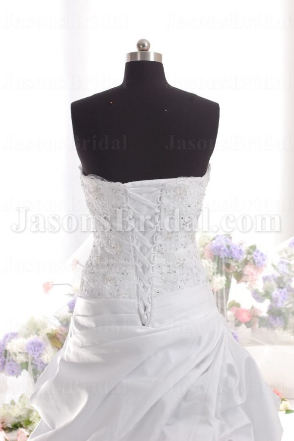 Ball Gown Scalloped Sweetheart Beaded Embroidered Asymmetrical Pleated Dropped Pick-up Draped Chapel Train Satin Wedding Dresses