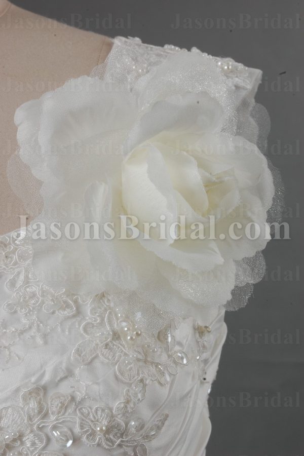 Ball Gown Cap Sleeves Sweetheart Beaded Appliqued Asymmetrical Ruched Dropped Pick-up Catch-up Chapel Train Taffeta Lace Wedding Dresses