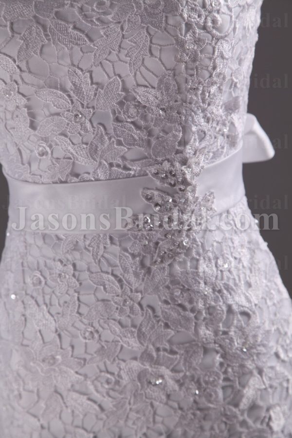 Fit-and-Flare Floral Cap Sleeves Sweetheart Allover Lace Adorned Belt Chapel Train Organza over Satin Wedding Dresses