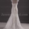 Fit-and-Flare Appliqued Cap Sleeves Sweetheart Allover Lace Adorned Belt Side Slit Sweep Train Organza over Satin Wedding Dresses