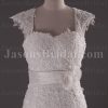 Fit-and-Flare Appliqued Cap Sleeves Sweetheart Allover Lace Adorned Belt Side Slit Sweep Train Organza over Satin Wedding Dresses