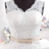 Fit-and-Flare Illusion Sleeves Scalloped V-neck Beaded Belt Allover Lace Backless Sweep Train Satin Wedding Dresses