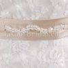 Fit-and-Flare Illusion Sleeves Scalloped V-neck Beaded Belt Allover Lace Backless Sweep Train Satin Wedding Dresses