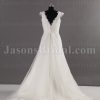 A-line Lace Adorned Sleeveless V-neck Ruched Asymmetrical Pleated Jeweled Waist Sweep Train Tulle Lace Wedding Dresses