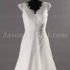 A-line Lace Adorned Sleeveless V-neck Ruched Asymmetrical Pleated Jeweled Waist Sweep Train Tulle Lace Wedding Dresses