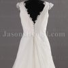 A-line Lace Adorned Sleeveless V-neck Ruched Asymmetrical Pleated Jeweled Waist Sweep Train Tulle Lace Wedding Dresses