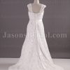 Fit-and-Flare Cap Sleeves Sweetheart Jeweled Belt Sweep Train Allover Lace Wedding Dresses