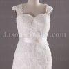 Fit-and-Flare Cap Sleeves Sweetheart Jeweled Belt Sweep Train Allover Lace Wedding Dresses
