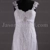 Fit-and-Flare Cap Sleeves Sweetheart Jeweled Empire Belt Beaded Appliques Sweep Train Tulle over Satin Wedding Dresses